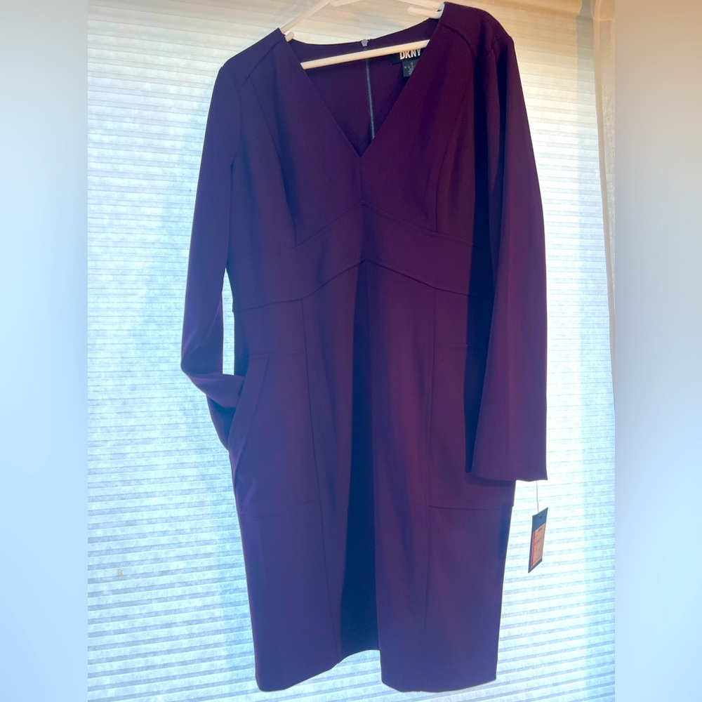NWT -DKNY beautiful dark plum long sleeve dress - 16